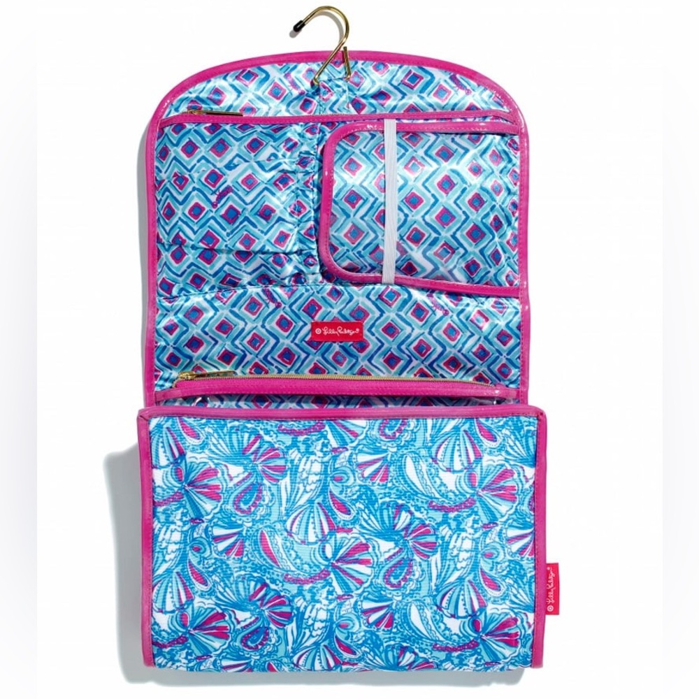 Lilly Pulitzer Hanging Valet Toiletry Bag in My Fans - Blue/Pink
